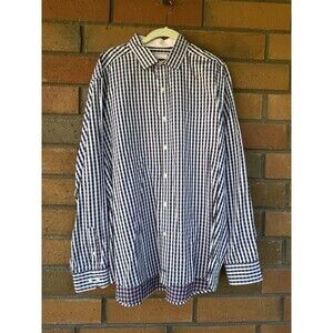 Johnston & Murphy Button Up Shirt Men XL Blue‎ Pink Plaid Golf Casual